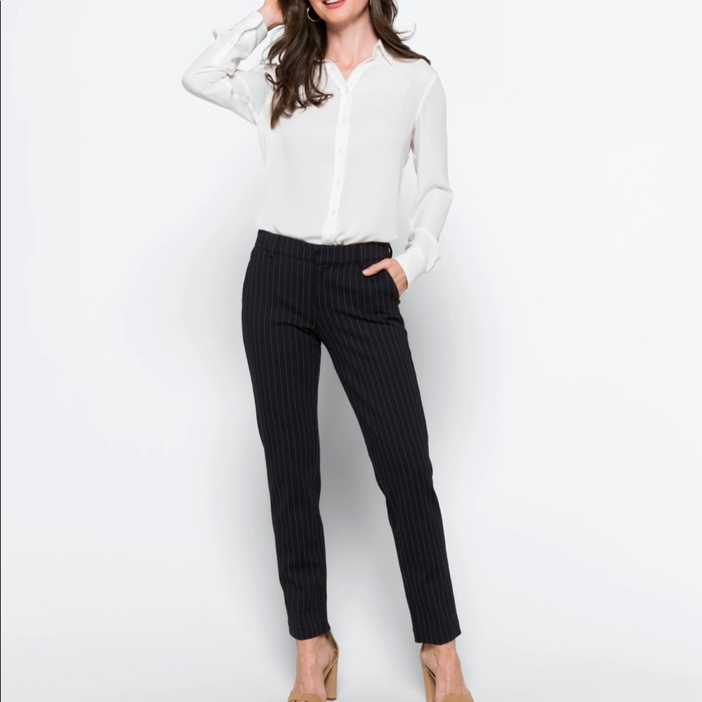 LIVERPOOL RENEE STRAIGHT LEG PRINTED PANT NAVY PINSTRIPE